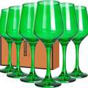 GLAZVIA Green Wine Glasses Set of 6, 14oz Stemmed Crystal Glasses, Thick & Colored, Dishwasher Safe Stemware for Red or White, Gift for Party, Holiday, Anniversary, Restaurant, Home Bar, Daily Use