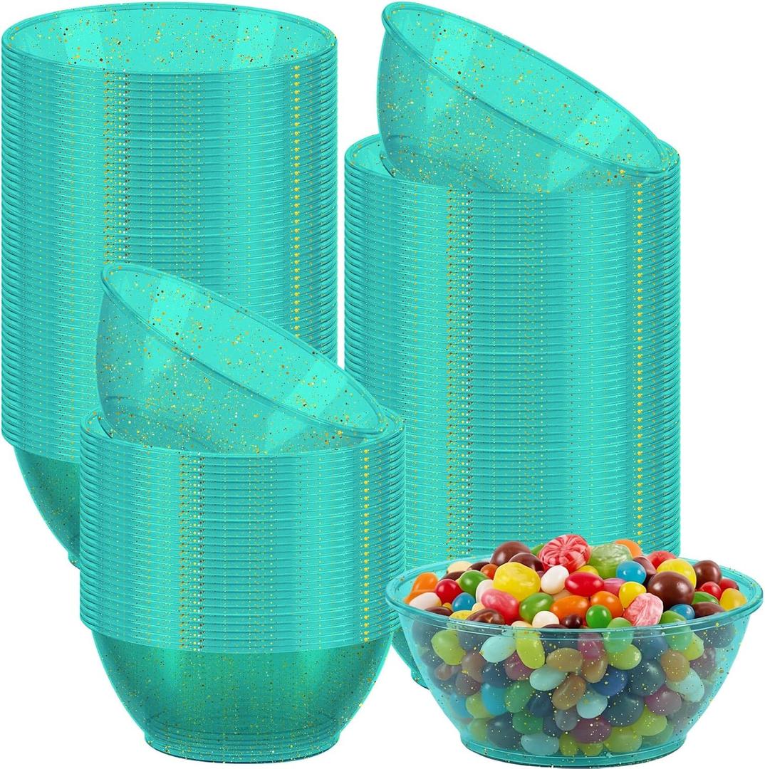 50 Pack 6oz Glitter Green Disposable Plastic Bowls ,Glitter Small Bowls for Ice Cream, Candy, Soup, Salsa, Fruit. Great for Parties Birthday Valentine Day Weddings Baby Showers Holiday Events.(Green)