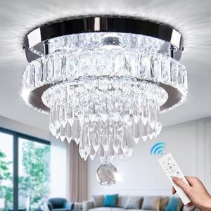 Cainjiazh 11.8" Dimmable Crystal Chandelier Crystal Ceiling Light Modern Chandeliers Flush Mount Ceiling Light Lamp Fixture for Dining Room Living Room Bedroom Hallway Remote Control