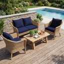 UNIKOME Outdoor Seat Cushions 22 X 22 Inch - Water-Resistant & Fade Resistant, Removable Cover Patio Furniture Cushions for Chair, Sofa, Couch, Wicker, Navy