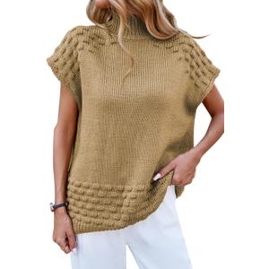 Cakulo Womens Oversized Sweater Vest Mock Neck Pullover Sweaters (Brown, M)