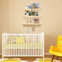 Floating Nursery Book Shelves with Hooks-20Inches Scalloped Shelves for Bedroom Kids Set of 3, Nursery Bookshelf for Kids Room Decor, Natural, Large
