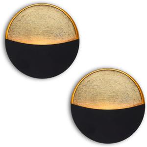 Black Wall Candle Holder Set of 2 with Gold Leaf Interior, Metal Wall Candle Sconces, Vintage Style Wall Decor for Living Room, Bedroom, and Dining Room