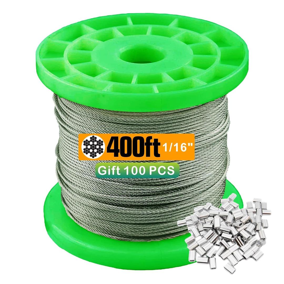 T304-Stainless Steel 1/16'' Wire Rope,7x7 Strand Core (400ft)