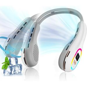 VEKK Portable Neck Fan 360 Wind Direction Adjustment Bladeless Neck Fan, 6000 mAh Battery Operated Wearable Personal Fan, Flexible Cooling Fan for Outdoor & Indoor Activities and Travel (white)