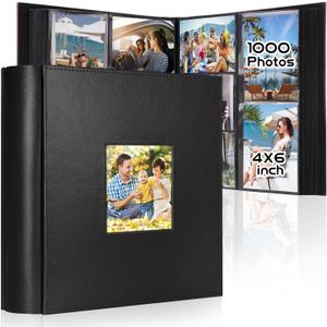 Colemoly Leather Photo Album 4x6 1000 Pockets Extra Large Capacity Albums Holds 1000 Horizontal & Vertical Pictures for Wedding, Graduation (Black, 1000 Pockets)