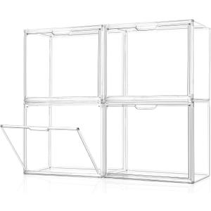 Purse Organizer for Closet, 4Pack Clear Stackable Storage Bins, Closet Organizers and Storage, Acrylic Display Case with Magnetic Door for Handbag Organizer, Heels, Collectibles