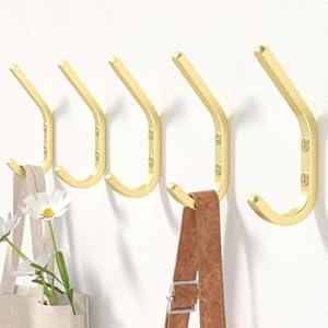 GWAAZXGZ Wall Hooks for Hanging Coats - 5 Pack Gold 3.2'' Double Hook Design, Hat Organizers, Wall Mount Hangers for Bags and Keys, Perfect for Garage, Workshop, Entryway, Closet, and DIY Projects