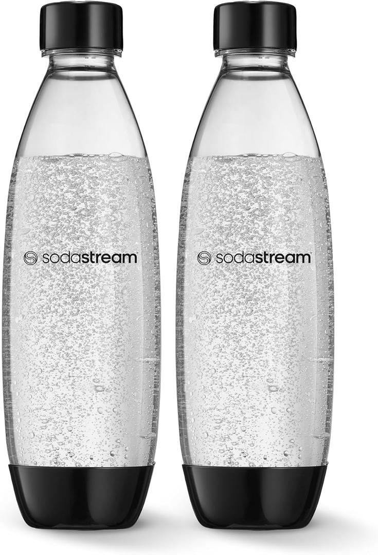 sodastream 1L Twin Pack Dishwasher Safe Slim Bottle (Black)