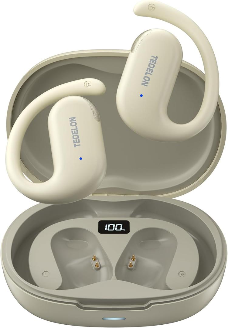 TEDELON Open Ear Headphones Bluetooth 5.4: 50H Playtime Wireless Earbuds, 16.2mm Drivers, IPX6 Waterproof, LED Display, Comfort Fit for Running, Cycling, Workouts