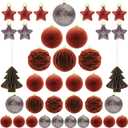 38 Pcs Brown Velvet Christmas Ball Ornaments, Christmas Tree Decorations with Paper Ornaments, Shatterproof Hanging Xmas Dcor Set for Office Home Holiday in 3 Sizes(Small Medium Large)