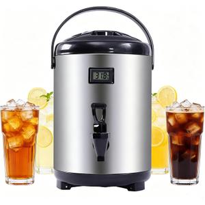 Stainless Steel Insulated Beverage Dispenser, 1.7Gal Thermal Carafe with Spigot for Hot Coffee & Cold Juice, 12-Hour Heat Retention Drink Dispenser for Party Wedding Cafe, Silver