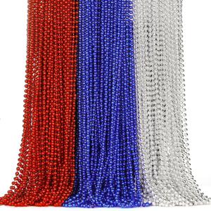 JoyGala 100PCS Bulk Parade Beads - Colorful Independence Day Bead Necklaces for Kids & Adults - Party Decorations & 33" 4th of July Parade Throw Accessories Bulk Beads (100, Red&Blue&Silver)
