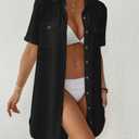 Bsubseach Women Swimsuit Coverup Button Down Bathing Suit Cover Up for Swimwear Summer Beach Shirt Dresses Resort Wear Black S (Black, M)