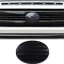 Aunginsy Car Front Emblem Trim Cover Compatible with Toyota Tundra 2007-2017, Front Hood Center Grille Emblem Badge Logo Cover Circle Ring Decorative Overlay ABS Accessories, American Flag Pattern