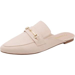 DREAM PAIRS Women's Flat Mules Buckle Pointed Toe Backless Slip on Slides Loafer Shoes (8.5)