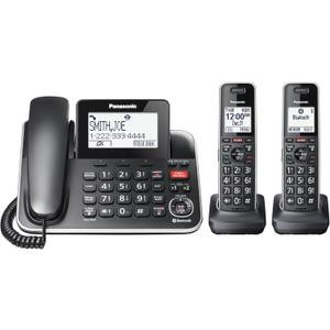 Panasonic Link2Cell Expandable Phone with Digital Answering System & Smart Call Blocker, One Corded Base Unit and Two Cordless Handsets Black - KX-TGF882B