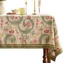 patdrea Designer Green Tablecloth for Rectangle Tables,Vintage Linen with Leaves and Flowers Pattern Tablecloths,Farmhouse Floral Table Cover Cloth Decor for Kitchen Dining Christmas,63"*87"