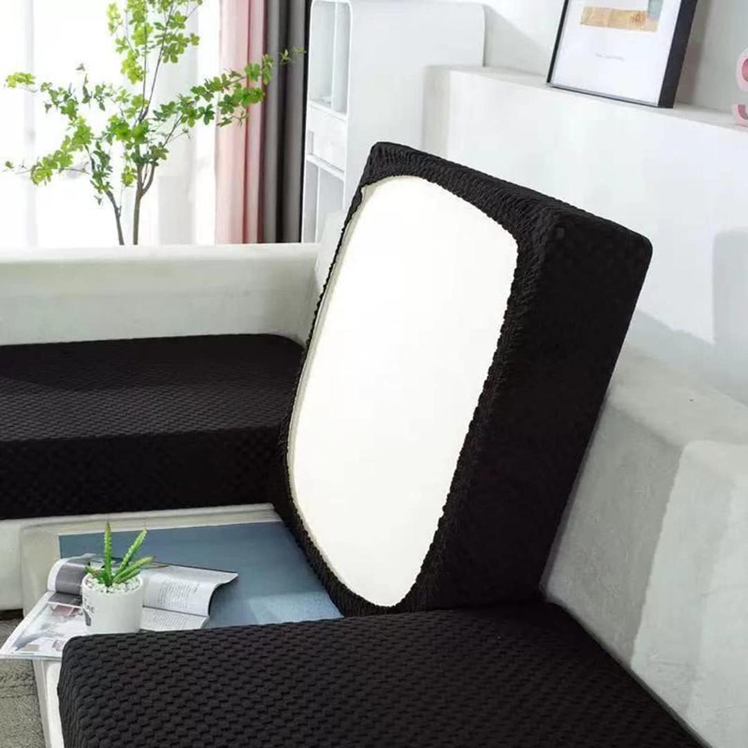 Stretch Sofa Seat Cushion Covers Suitable for Armchair Loveseat Sofa, Jacquard Cushion Seat Slipcover with Spandex -Black-L-1 Seater