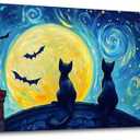 CHATYOUNG Large Living Room Wall Art, Abstract Starry Night Cat Animal Canvas Prints Dark Blue Wall Pictures Ready to Hang Bedroom Kitchen Hallway Home Office Artwork Painting Decor 29x58 IN
