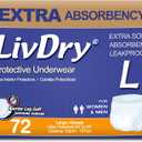 LivDry Adult Incontinence Underwear, Extra Absorbency Adult Diapers, Leak Protection, Large, 72-Pack