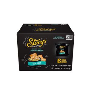 Stacys Pita Chips, Sea Salt, No Artificial Colors or Flavors, 1 Oz (Pack of 6) (EXP 08/11/26)
