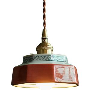 Small Pendant Light Green Glass Blue and White Porcelain Pendant Light Fixture Red Ceramic Hanging Lamp Nordic Modern Chandelier for Dining Room Bedroom Kitchen Island Farmhouse Cafe