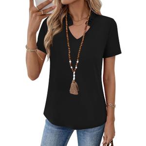 Kistore Womens Summer Tops Short Sleeve V Neck Casual Shirts Beach Vacation Dressy Work Blouses (XL)