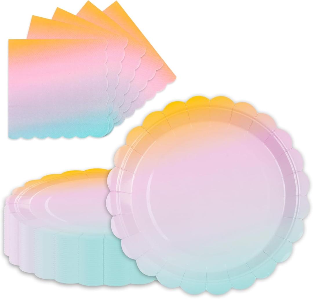 40 Pcs Rainbow Party Dessert Plates and Napkins Sets Party Plates 9" Paper Plates and 6.5" Napkins Party Supplies Tableware Decoration For Birthday Picnic 40 Pcs Rainbow Party Dessert Plates and Napkins Sets Party Plates 9" Paper Plates and 6.5" Napkins Party Supplies Tableware Decoration For Birthday Picnic