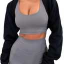 MISSACTIVER Women's Long Sleeve With Thumb Hole Bolero Shrug Top Open Front Fleece Loose Fit Cropped Shawl Sweatshirt Workout (Black) S