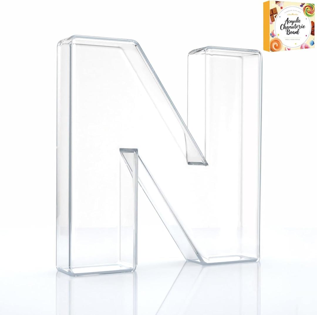 10" Acrylic Charcuterie Letters Fillable Tray, Reusable Alphabet Number Shaped Serving Plates for Charcuterie Board, Display Fruit, Candy, Cake, Party Decor, Birthday, Anniversary N