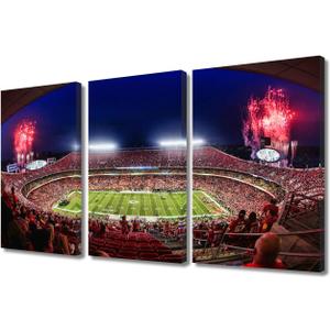 Canvas Wall Art American Football Painting for Living Room Chiefs Sports Stadium Decoration Kansas City, Missouri Prints on Canvas Giclee Artwork Stretched and Frame 3 Panels Ready to Hang 24x36 in
