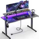 GTRACING 55 Inch Gaming Desk with LED Lights & Power Outlet, Computer Gamer Desk with Monitor Stand, Ergonomic Carbon Fiber Gaming Table Home Office Desk with Headphone Hook & Mouse Pad (Black)