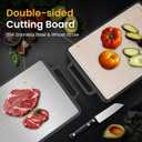 Double Sided Stainless Steel Cutting Board Non-toxic for Kitchen Chopping Large Big Small Metal Carving Meat Butcher Block with Handle Not Titanium Wood Bamboo Plastic Over Sink Grey/Beige (Medium)
