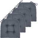 Chair Cushion, 4 Pack Chair Cushions for Dining Chairs, Chair Pads and Mat with Ties for Indoor Kitchen Seat and Desk (4 Count - 17 x 16 in, Dark Grey)