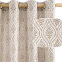 BGment Taupe Curtains 63 Inches Long for Bedroom Windows, Natural French Country Curtains Sheer Linen Grommet Window Drapes Boho Leaf Jacquard Patterned for Farmhouse, 2 Panels Set, 52 x 63 Inch