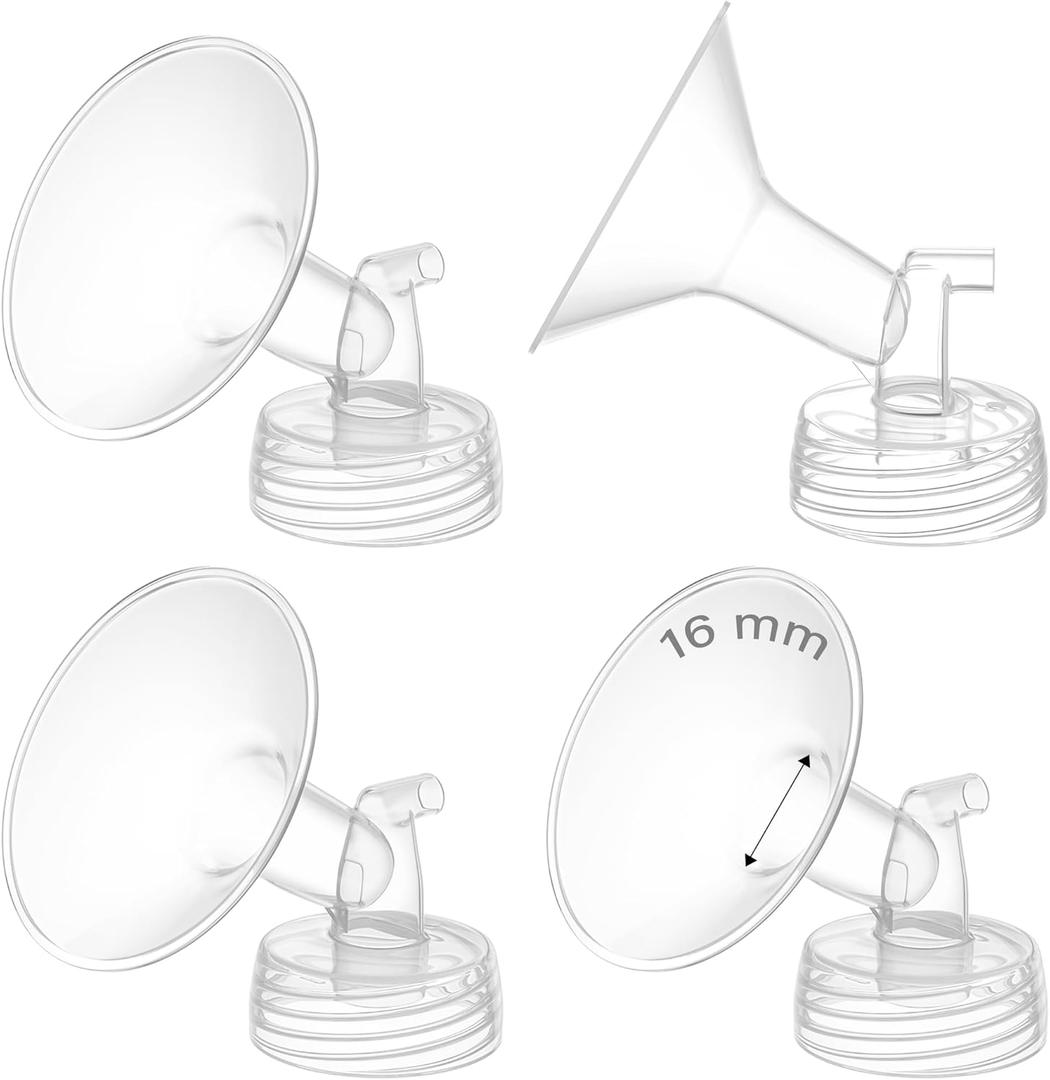 4PCS 16mm Breast Pump Flanges, Compatible with Spectra S1/S2/9Plus/Synergy Gold, Motif Luna, Wide-Mouth Bottle Fit, Breast Pump Accessories