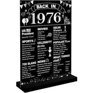 DARUNAXY 50th Birthday Party Decorations, Black Back in 1976 Poster Acrylic Sign with Stand 50 Year Old Party Supplies for Men& Women Vintage 1976 Table Decor 50th Anniversary Class Reunion Gifts