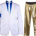 Men's Classical 70s 80s Dance Costume Blue Armband Suit Cosplay Costume,XXS