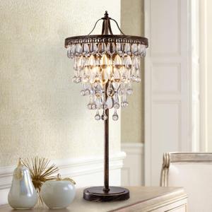 TOCHIC 3 Lights Crystal Table Lamp for Living Room, Bedside Table Lamp for Bedroom Dimmable Control, 28" Tall Bronze Antique Modern Desk Nightstand Lamp for Entryway, Staircase, Home Office