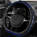 D-Shaped Steering Wheel Cover, Leather Car Wheel Protector with 3D Honeycomb Anti-Slip Design, Universal Breathable Comfy Cover Fits 14.5-15 Inch Steering Wheels, Car Accessories (Blue)