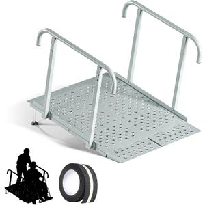 Portable Wheelchair Ramp with Handrails, Non-Slip Iron Handicap Ramp 440lbs Load Capacity, 40-inch Length Wheelchair Ramp for Home Steps, Stairs, Doorways and Curbs