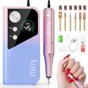 Electric Nail Drill File Professional 45000 RPM, LUELLE Electric Nail File Machine Kit for Acrylic Gel Nails Polishing Removing, Portable Rechargeable Cordless E File with Gold Bits Kit for Salon Home
