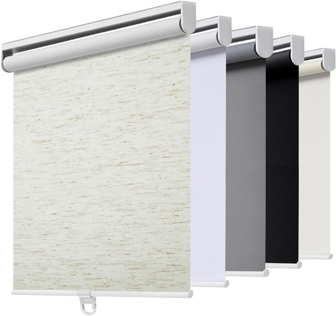 Cordless Roller Shades Blackout Blinds for Windows Room Darkening Rolled Up Shades with Spring System, UV Protection Natural Linen Fabric Window Shades Door Blinds for Home57" W x 72" H, Linen Cream