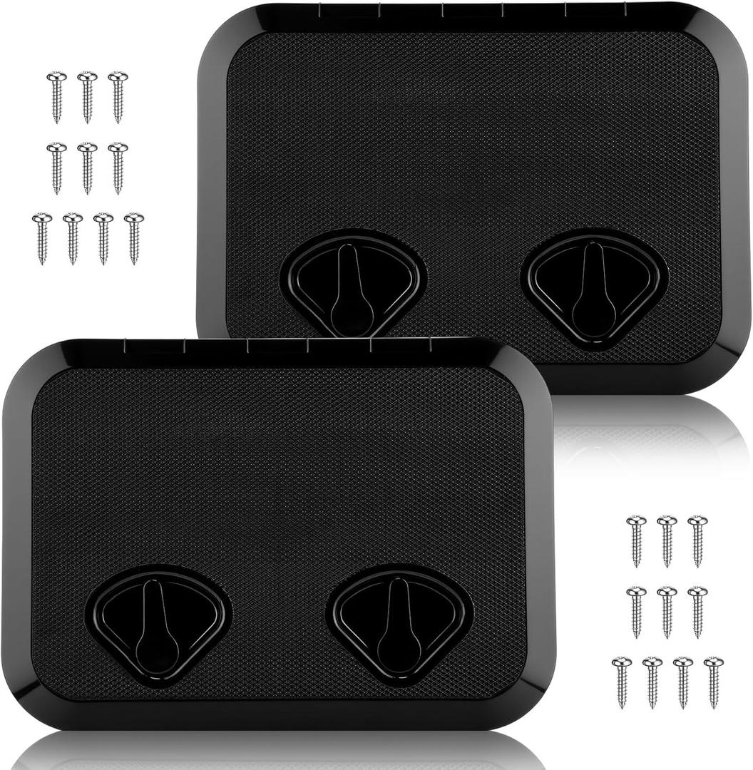 2 Pcs Marine Deck Access Hatch Rectangle Boat Deck Hatch & Lid with 20 Screws Non Slip Surface for Marine Yacht RV Truck Vent Accessories (17.3''12.4'', Black)
