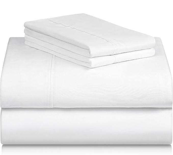 LuxClub 4 PC Twin Sheet Set, Wrinkle Free Cooling Bed Sheets Machine Washable Hotel Bedding Silky Soft, White