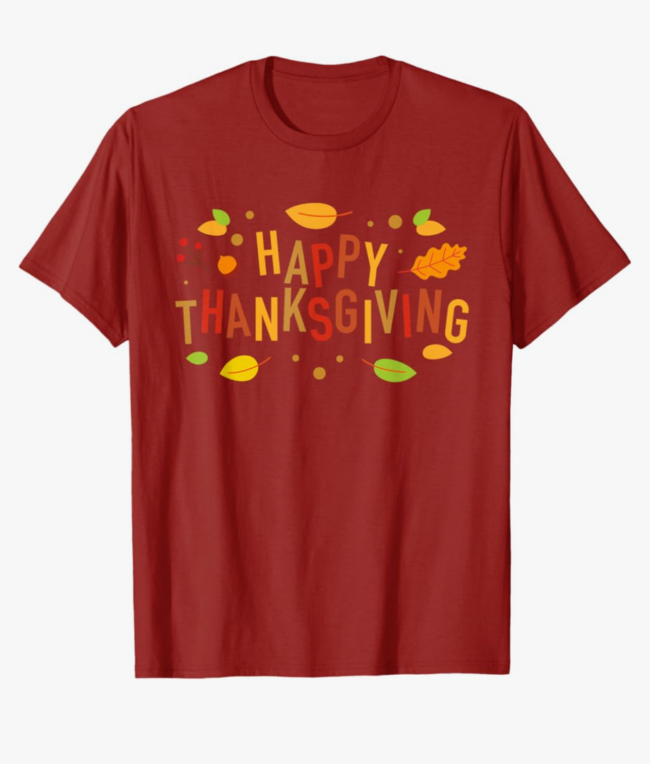 Fall Color Cute Adorable Happy Thanksgiving Design T-Shirt, Red, XL