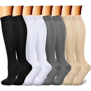 CHARMKING Compression Socks for Women & Men Circulation (8 Pairs) 15-20 mmHg is Best Support for Athletic Running,Cycling (Small-Medium, 09 Black/Black/White/Grey/Beige)