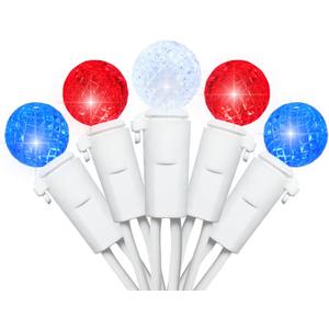 18.6Ft 50 LED Red White and Blue Mini Globe String Lights G12 Ball Christmas Tree Lights for Indoor/Outdoor Memorial Independence Day Patriotic Decorations, UL Certified, Connectable, Red White Blue