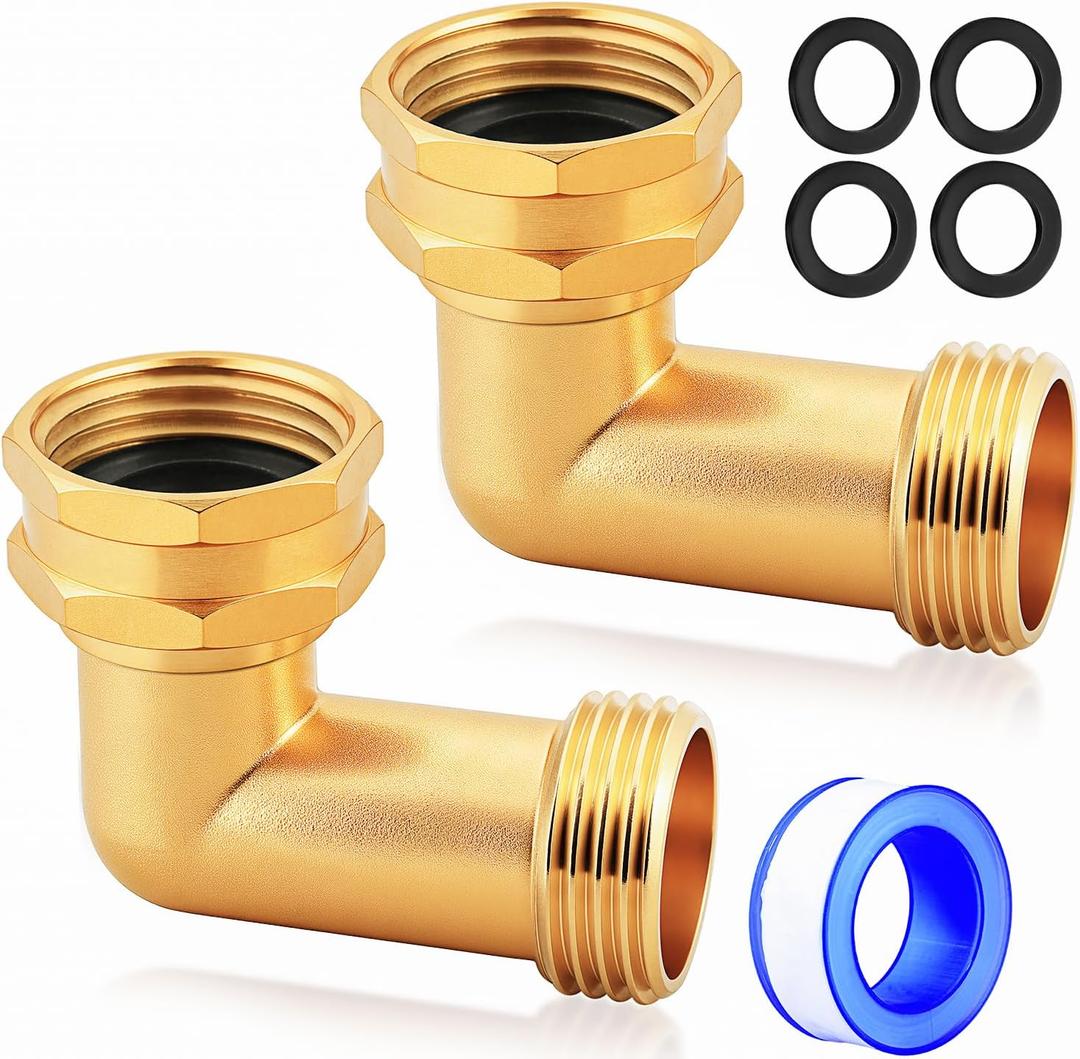 UNWAVER 90 Degree Garden Hose Elbow Connector,3/4" GHT Brass Female x Male Threaded Adapter Pipe Fittings for RV Water Intake,Residential Outdoor Faucets-2 PCS